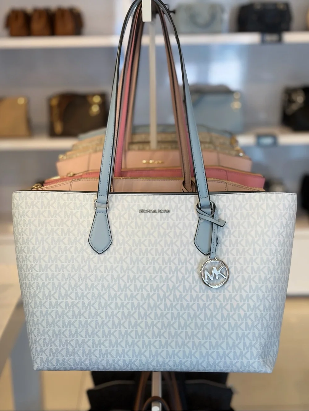 Michael Kors Ombre Pale Blue MK Signature Tote Shoulder Bag